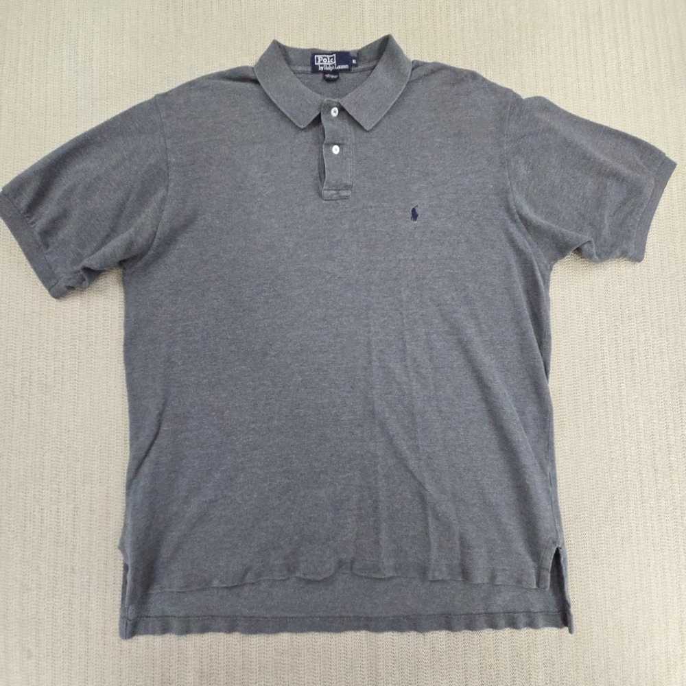 Polo Ralph Lauren Shirt Mens XL Gray Cotton Blue Pony Short Sleeve Preppy